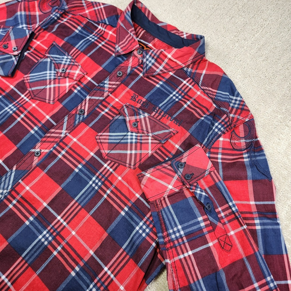 Rock Revival Shirt Men XXL Slim Fit Red Button Up Y2K Cowboy Western Rodeo Red